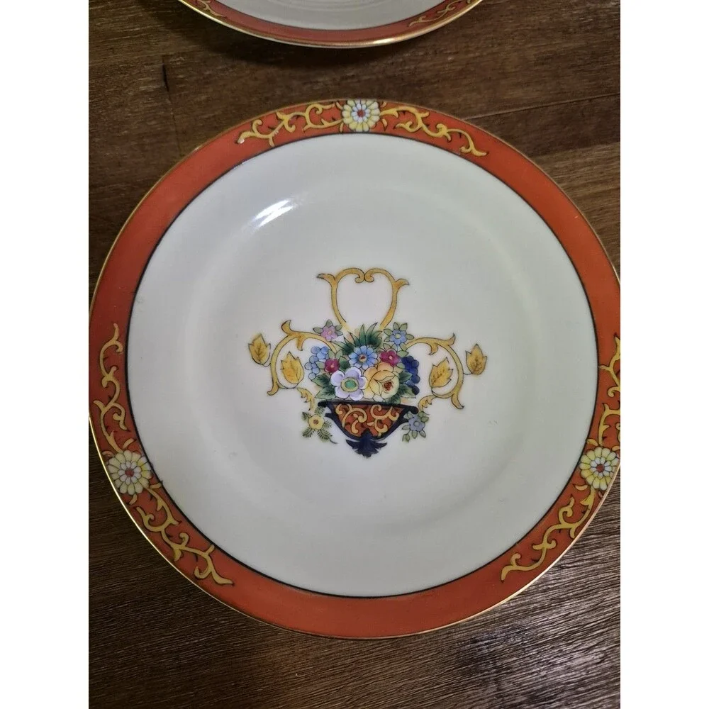 Early Noritake Hand-painted China Cake Service With 6 Cake Plates